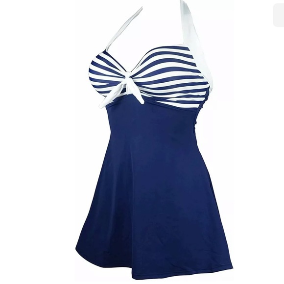 - Navy Blue Retro Inspired SwimDress /Tankini /Swimsuit - Picture 2 of 9